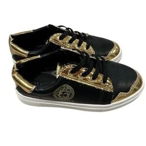Versace Medusa Black Gold Leather Lace Up Kids Sneakers Shoes Size 32 US 1